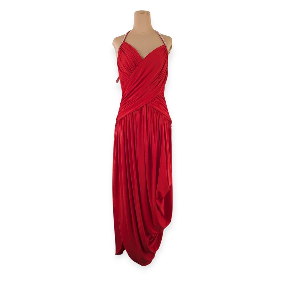 70s Lilli Diamond Drape Halter Gown ~ Disco Xanadu rhinestone details